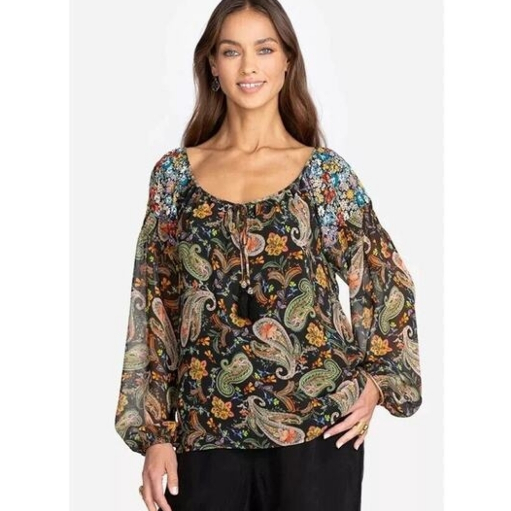 Johnny Was Jade Adela Paisley Peasant Blouse Size S